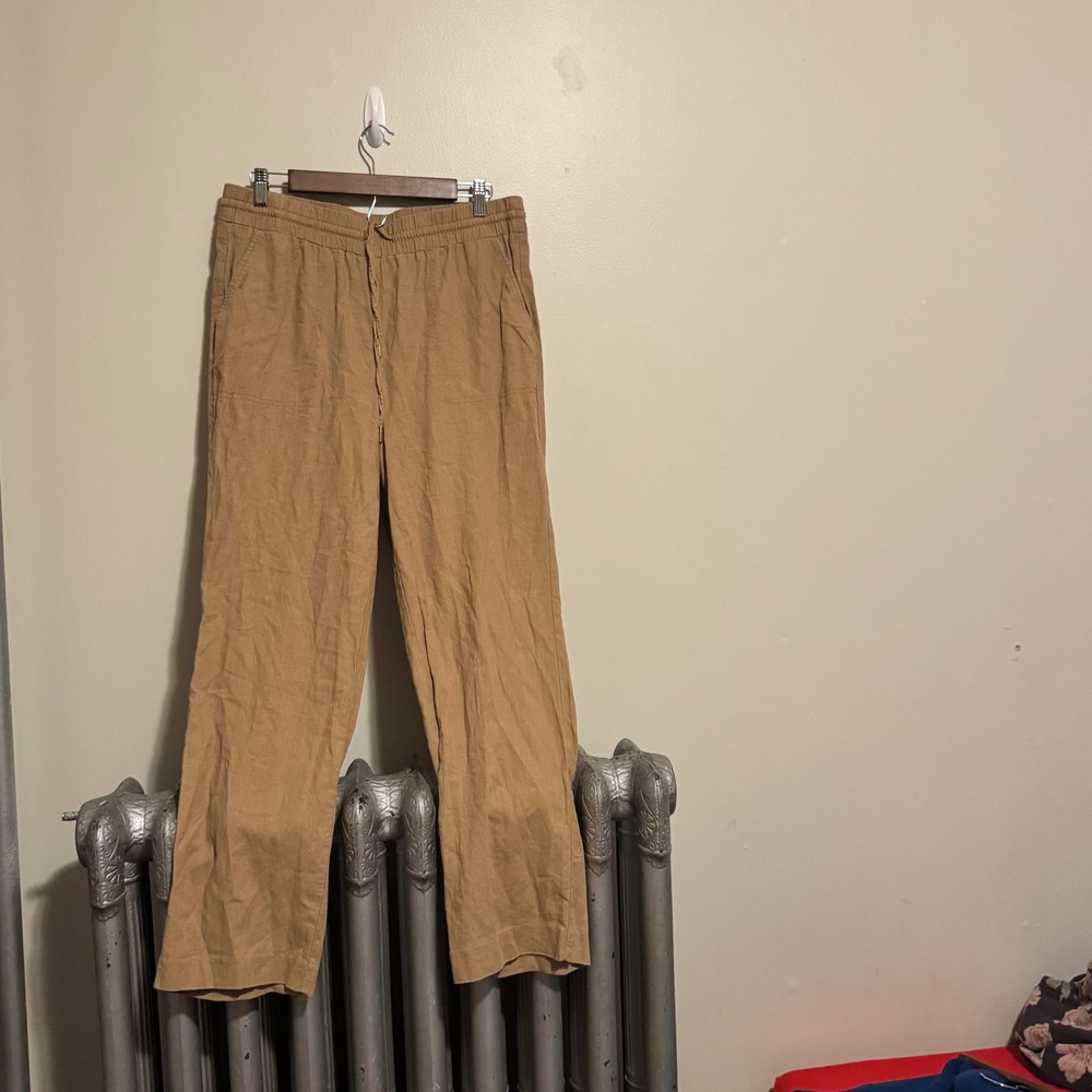 Women's Signature Pants Tan Wide Leg Linen Blend Casual M Boho Indie Capsule